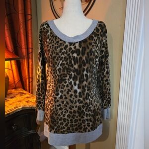 Leopard Print Sweater with Gray Trim Glitzy Girls Boutique XL